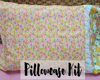 Easy Pillowcase Kit, "Burrito" Method Pillow Case Kit, Beginner Sewing Project, Flower Power Fabrics, Maureen McCormick Fabrics