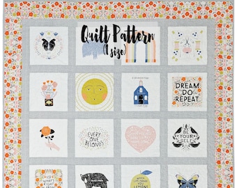 Panel Quilt Pattern, Easy Beginner Quilt Pattern, Throw Quilt Pattern, Gingiber Panel Quilt Pattern, Words To Live By Panel Pattern