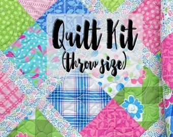 Easy Quilt Kit, Beginner Quilt Kit, Throw Quilt Kit, Patchwork Quilt Kit, Charm Pack Quilt, Picnic Pop Quilt Kit, Me & My Sister Fabrics