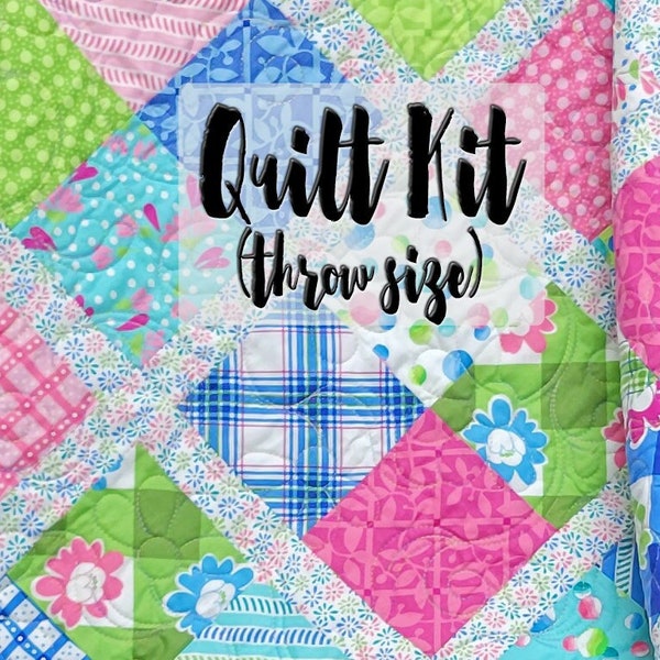 Easy Quilt Kit, Beginner Quilt Kit, Throw Quilt Kit, Patchwork Quilt Kit, Charm Pack Quilt, Picnic Pop Quilt Kit, Me & My Sister Fabrics