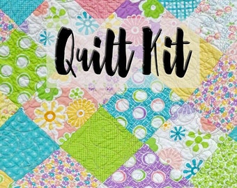 Pre Cut Baby Blanket, Easy Charm Pack Quilt Kit, Beginner Quilt Kit, Baby Girl Quilt Kit, Patchwork Baby Quilt, On the Bright Side Fabrics