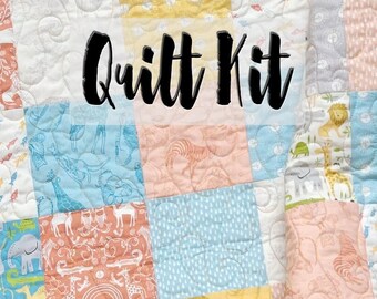 Pre Cut Baby Blanket, Easy Beginner Quilt Kit, Gender Neutral Quilt Kit, Patchwork Baby Quilt, Noah's Ark Fabrics by Stacy Iest Hsu