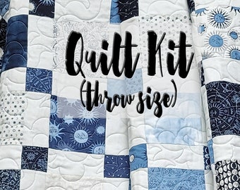 Easy Quilt Kit, Beginner Quilt Kit, PreCut Quilt Kit, Charm Pack Quilt, Starry Sky Fabric, April Rosenthal Fabrics, Blue Celestial Prints