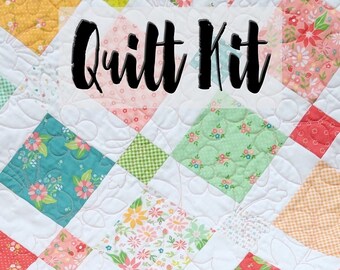 Easy Quilt Kit, Beginner Quilt Kit, Baby Girl Quilt Kit, DIY Quilted Baby Blanket, Patchwork Baby Quilt, Strawberry Lemonade Quilt Kit