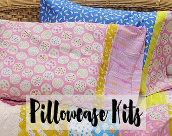 Easy Pillowcase Kit, "Burrito" Method Pillow Case Kit, Beginner Sewing Project, Ruby Star Sugar Cone Fabrics, Cookie & Candy Print Fabrics