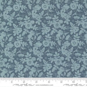 Moda Quilting Cotton, Quilting Fat Quarters, Decorum Grace Collection, Basic Grey for Moda, Blue Floral Print