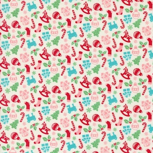 Moda Quilting Cotton, Quilting Fat Quarter, Kitty Christmas Collection, Urban Chiks for Moda, Christmas Toy Print Fabric