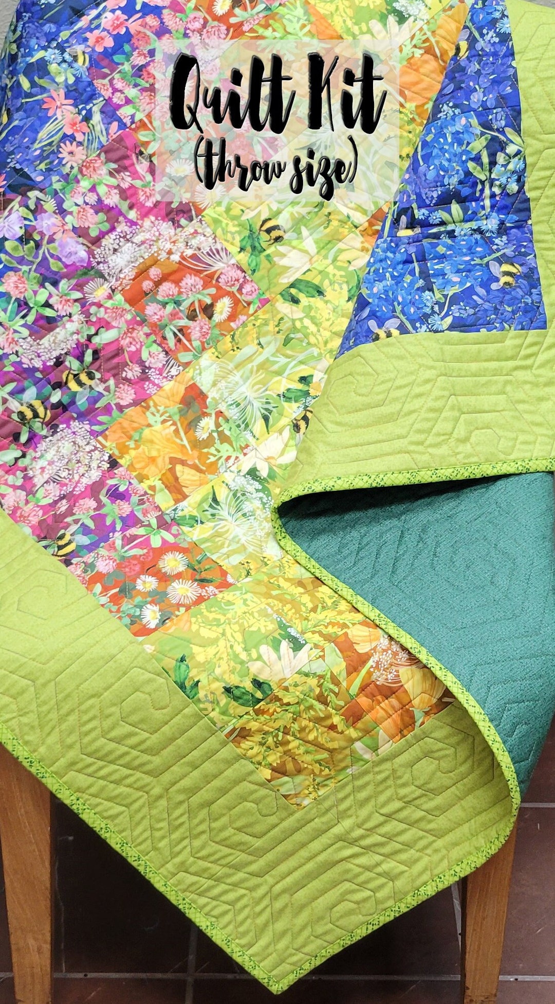 Easy Quilt Kit, Beginner Quilt Kit, Throw Quilt Kit, Wild Blossoms