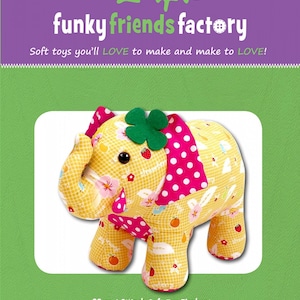 Funky Friends Factory, Stuffed Animal Pattern, Stuffie Pattern, Pauline McArthur Pattern, FFF Printed Pattern, Georgie Good Luck Elephant