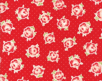 Moda Quilting Cotton, Quilting Fat Quarters, Small Floral Print, Smitten Collection, Bonnie & Camille for Moda, Red Roses Print