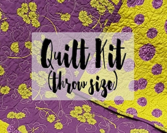 Quilt Kit for Throw Size Quilt in Cotton Mum Prints in Clover and Plum from Haiku Collection