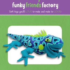 Funky Friends Factory, Stuffed Animal Pattern, Stuffie Pattern, Pauline McArthur Pattern, FFF Printed Pattern, Igor Iguana