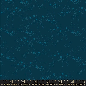 May include: Dark teal fabric with a repeating pattern of small dots and four-petal flower shapes in a lighter teal color. The fabric has a subtle texture and a modern aesthetic. The words "RUBY STAR SOCIETY" are printed at the bottom.