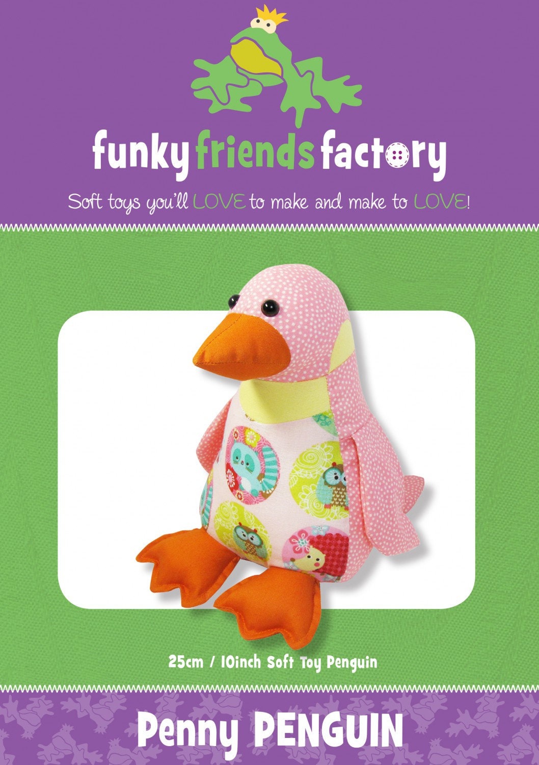Funky Friends Factory, Stuffed Animal Pattern, Stuffie Pattern, Pauline McArthur Pattern, FFF Printed Pattern, Penny Penguin