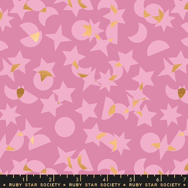 Ruby Star Society, Moda Quilting Cotton, Quilting Fat Quarter, Stellar Collection, Rashida Coleman Hale, Pink Stars & Moon Print Fabric