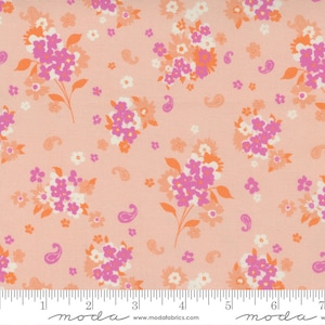 Moda Quilting Cotton, Quilting Fat Quarters, Paisley Rose Collection, Crystal Manning for Moda, Pink and Orange Floral Fabric