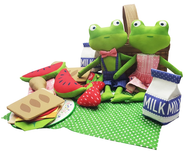 Sunday Picnic Collection,Stacy Iest Hsu for Moda Moda Doll Panel Picnic Accessories Panel DIY Picnic Panel Kit Frog Dolls