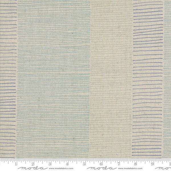 Tote Bag Fabric, Cotton Linen Canvas, Mochi Linen, Natural & Blue Stripe Canvas, Zen Chic