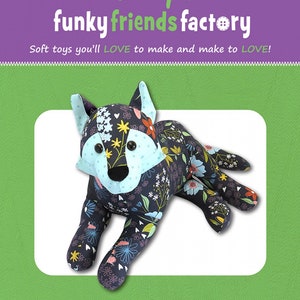 Funky Friends Factory, Stuffed Animal Pattern, Stuffie Pattern, Pauline McArthur Pattern, FFF Printed Pattern, Winsome the Wolf