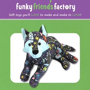 Funky Friends Factory, Kuscheltier-Muster, Stuffie-Muster, Pauline McArthur-Muster, FFF gedrucktes Muster, Winsome der Wolf