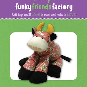 Funky Friends Factory, Patrón de peluche, Patrón de relleno, Patrón de Pauline McArthur, Patrón impreso FFF, Patty The Cow, Cow Stuffie