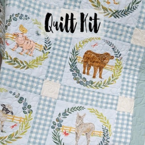 Easy Baby Quilt Kit, Farm Animal Quilt Kit, Beginner Quilt Kit, Quilted Baby Blanket, Patchwork Baby Quilt, Willows Farm Panel Quilt Kit