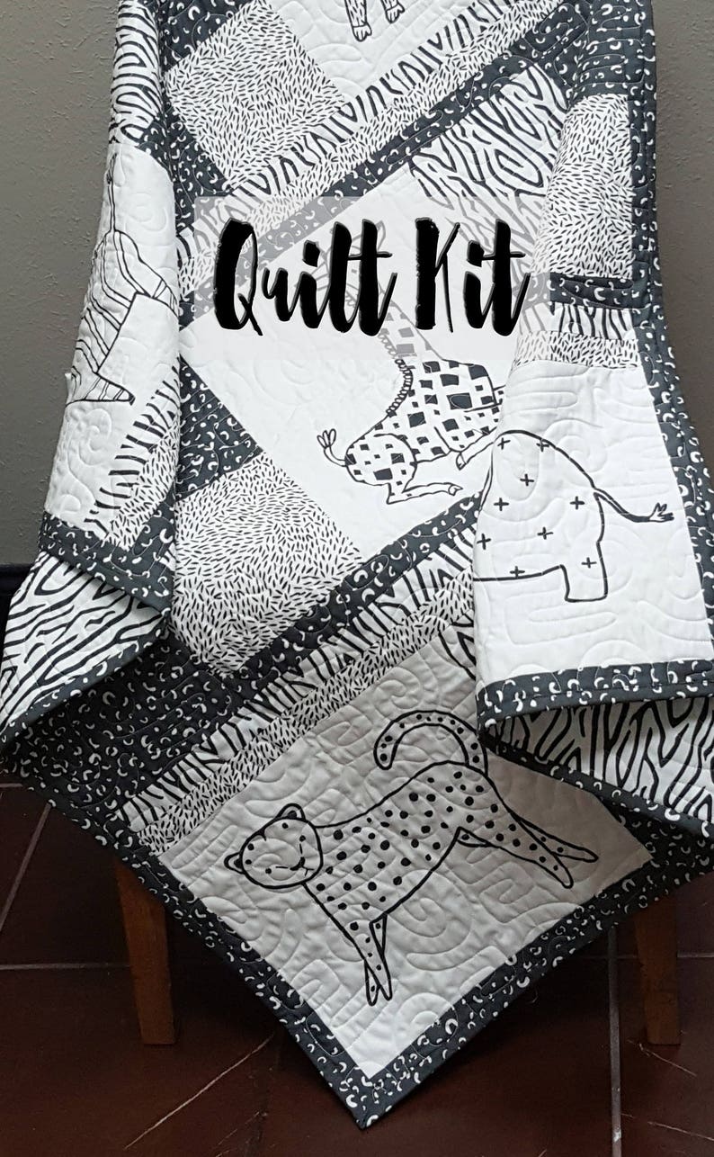 Quilt Kit for Infant-Toddler Quilt in Black and Cream Prints from the Savannah Collection by Gingiber