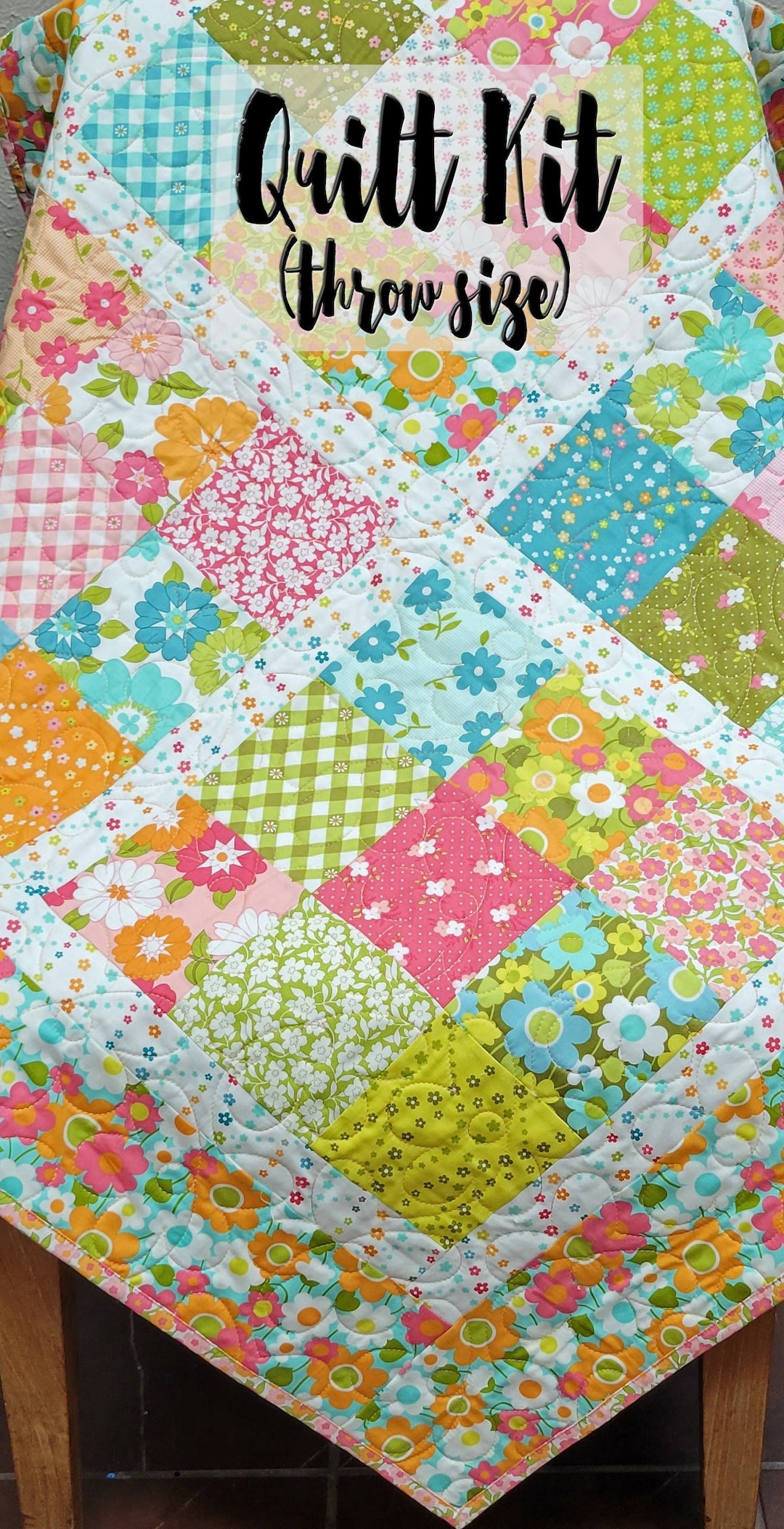 Easy Quilt Kit, Beginner Quilt Kit, Throw Quilt Kit, Bordered Charm Pack Quilt, Floral Quilt Kit