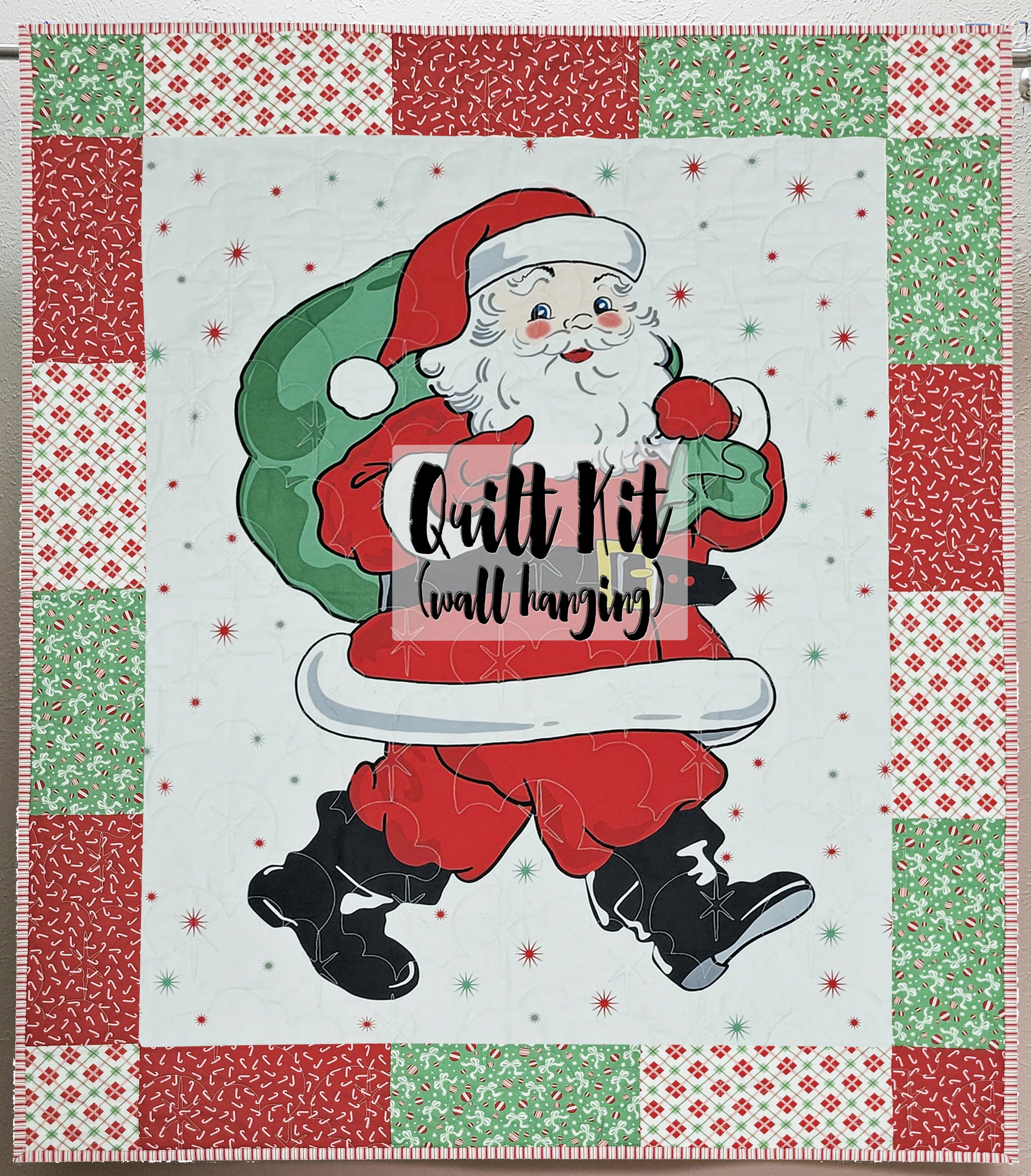 Easy Fabric Panel Quilt Kit Holly Jolly Christmas Santa Claus