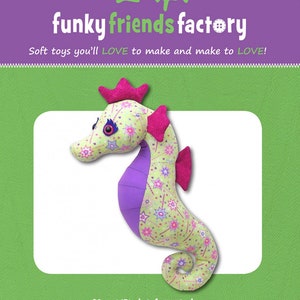 Funky Friends Factory, Stuffed Animal Pattern, Stuffie Pattern, Pauline McArthur Pattern, FFF Printed Pattern, Sparkles Seahorse