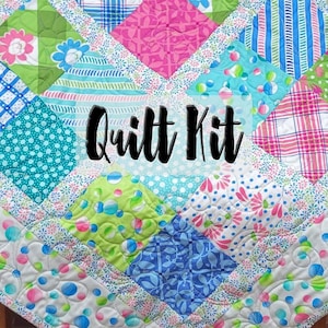 Partially Pre Cut Baby Blanket, Easy Quilt Kit, Beginner Quilt Kit, Patchwork Baby Quilt Project, Picnic Pop Fabrics, Charm Pack Quilt Kit