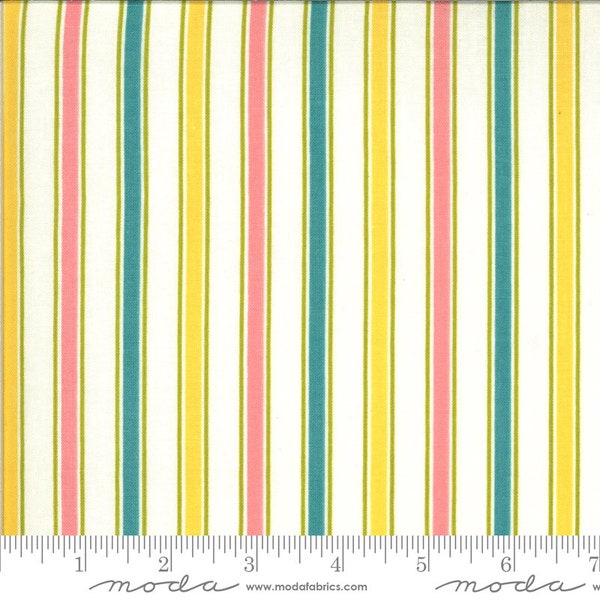 Moda Quilting Cotton, Quilting Fat Quarter, Maureen McCormick for Moda, Blooming Bunch Collection, Multi-Color Stripe Print Fabric