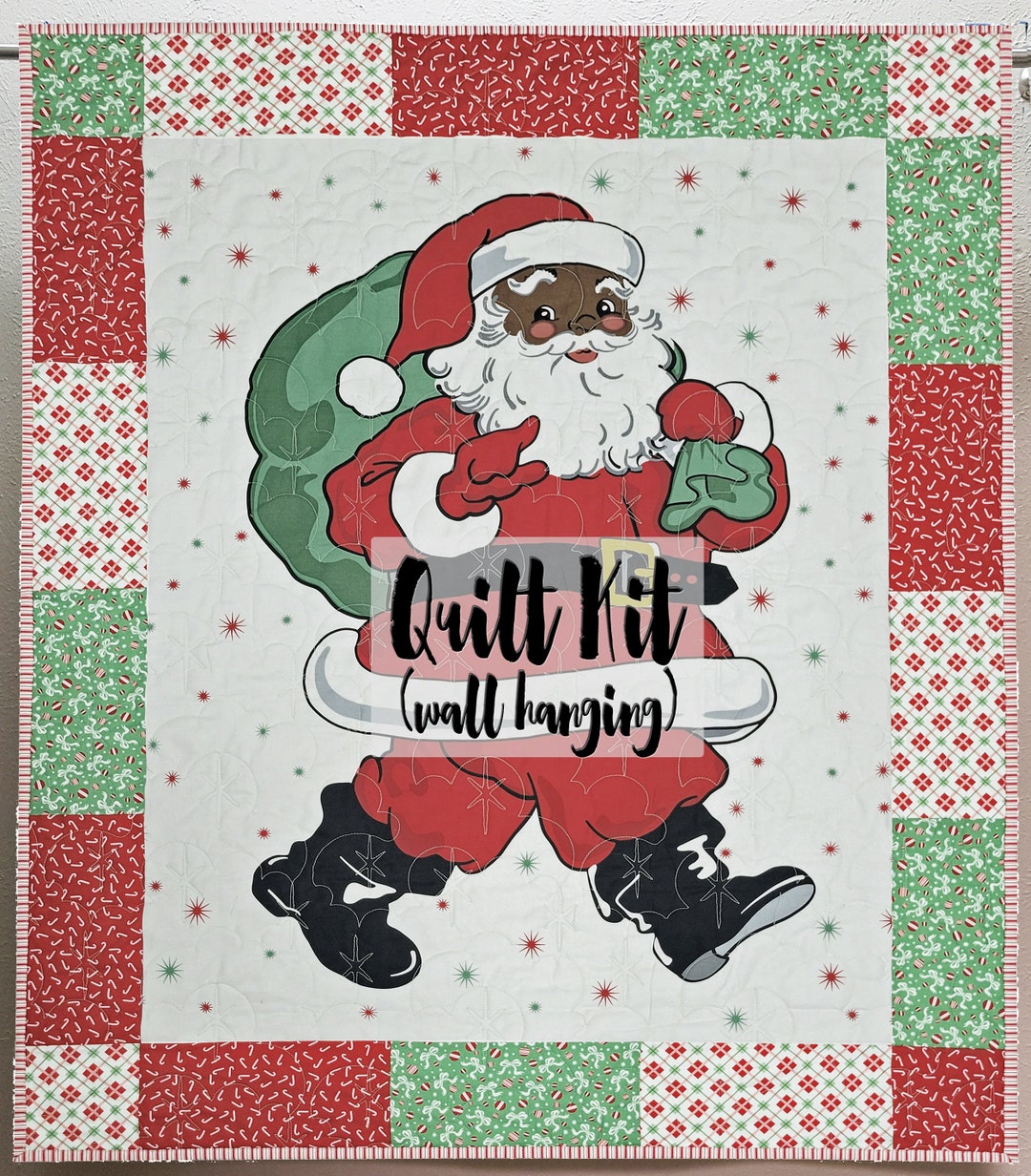 Easy Quilt Kit, Beginner Quilt Kit, Wall Hanging Quilt Kit, Black Santa