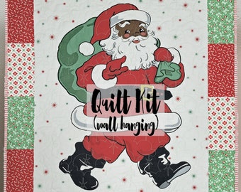 Easy Quilt Kit, Beginner Quilt Kit, Wall Hanging Quilt Kit, Black Santa Wall-Hanging Quilt Kit, Holly Jolly Collection, Urban Chicks Fabric