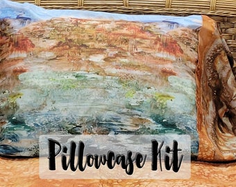 Easy Mountain Print Pillowcase Kit, "Burrito" Method Pillow Case Kit, Beginner Sewing Project, Desert Oasis Fabrics, Create Joy Fabrics