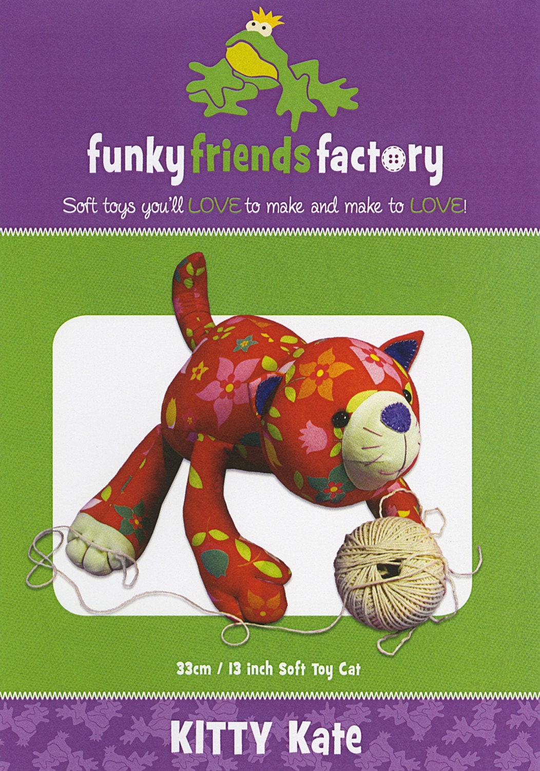 Funky Friends Factory, Cat Stuffed Animal Pattern, Cat Stuffie Pattern, Pauline McArthur Pattern, FFF Printed Pattern, Kitty Kate Cat