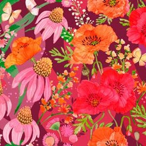 Moda Quilting Cotton, Quilting Fat Quarter, Superbloom Collection, Ombre Floral Print, Robin Pickens Multi Floral Print