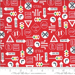 Moda Quilting Cotton, Quilting Fat Quarters, On The Go Collection, Stacy Iest Hsu for Moda, Traffic Signs Print Fabric, Stop Light Print