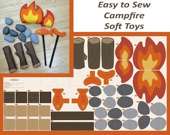 The Great Outdoors Panel, Moda Sewing Panel, DIY Campfire Stuffed Toy, Easy to Sew Campfire and Accessories, Stacy Iest Hsu for Moda