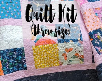 Easy Quilt Kit, Beginner Quilt Kit, Throw Quilt Kit, Patchwork Quilt Kit, Charm Pack Quilt, Partially Precut Kit, RSS Stay Gold Quilt Kit