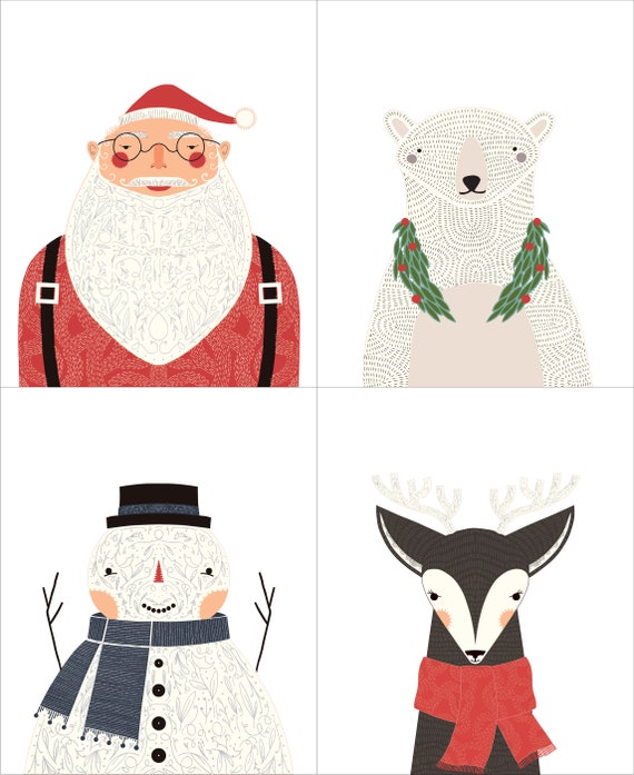 Merrymaking Santa Snowman Reindeer Bear Panel - Gingiber - PER PANEL Merrymaking Santa Snowman Reindeer Bear Panel - Gingiber - PER PANEL
