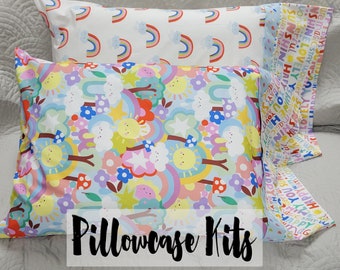 Easy Pillowcase Kit, "Burrito" Method Pillow Case Kit, Beginner Sewing Project, Paper & Cloth Fabrics, Whatever The Weather Print Fabric