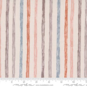 Moda Quilting Cotton, Quilting Fat Quarter, Chirp Collection, Elena Amo for Moda, Just Stripes Print Fabric in Brown, Blue & Rust