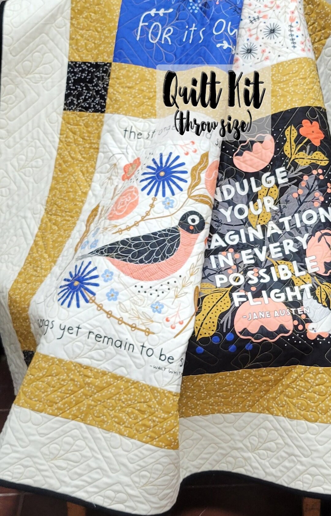 Moda Panel Quilt Kit, Easy Quilt Kit, Beginner Quilt Kit, Throw Size Quilt Kit, Birdsong Quilt