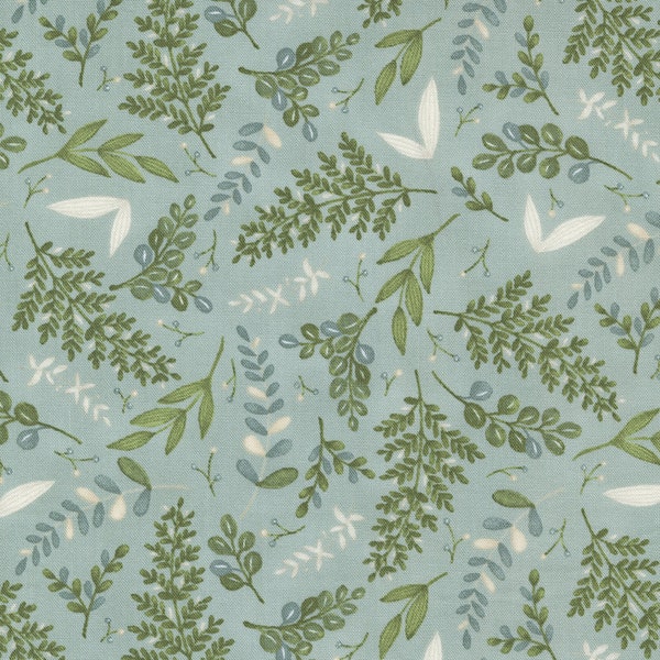 Moda Quilting Cotton, Quilting Fat Quarter, Happiness Blooms Collection, Deb Strain for Moda, Sage Foliage Print Fabric, Green Leaf Fabric