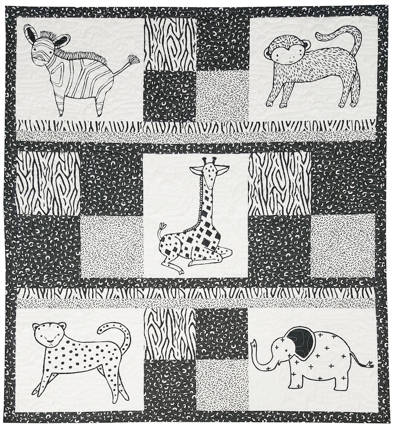 Quilt Kit for Infant-Toddler Quilt in Black and Cream Prints from the Savannah Collection by Gingiber