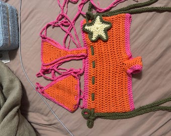 Crochet bikini set with shorts