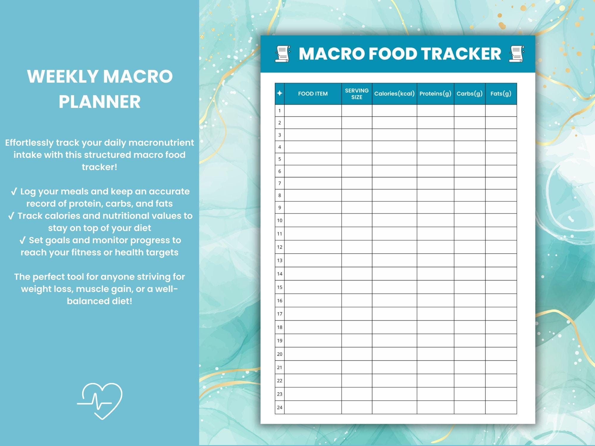 Printable Macro Meal Planner Template – Weekly Meal and Fitness Tracker ...