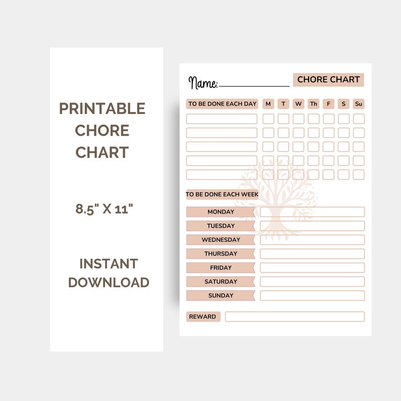 Printable Chore Chart, Chore Chart Kids, Chore Chart Adults, Download ...
