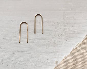 Long Arc Threaders | Minimal 14k Gold Fill Staple Earrings | Minimal U Pull Through Earrings